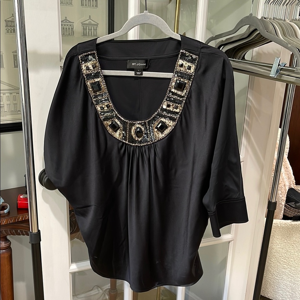 St. John Black Embellished Women's Top